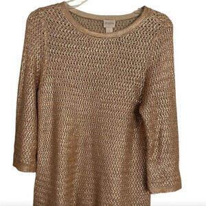Metallic Chico's Sweater • Gold • Sz 1 or Small • 3/4 Sleeves